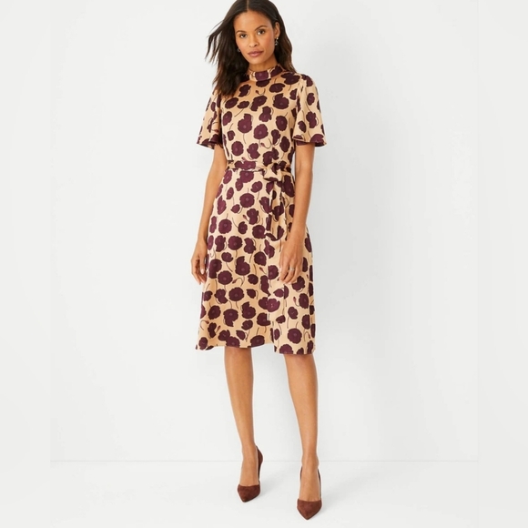 Ann Taylor Dresses & Skirts - Ann Taylor Floral Flutter Sleeve Belted Flare Dress